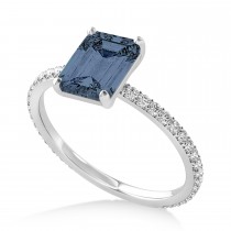 Emerald Gray Spinel & Diamond Hidden Halo Engagement Ring 18k White Gold (2.93ct)