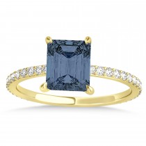 Emerald Gray Spinel & Diamond Hidden Halo Engagement Ring 18k Yellow Gold (2.93ct)