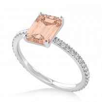 Emerald Morganite & Diamond Hidden Halo Engagement Ring 14k White Gold (2.93ct)
