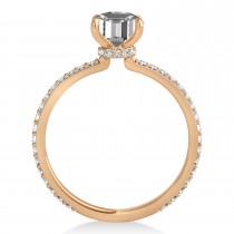 Emerald Moissanite & Diamond Hidden Halo Engagement Ring 18k Rose Gold (2.93ct)