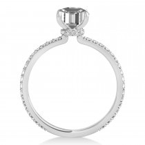 Emerald Moissanite & Diamond Hidden Halo Engagement Ring 18k White Gold (2.93ct)