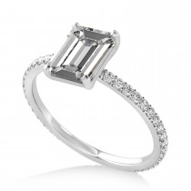 Emerald Moissanite & Diamond Hidden Halo Engagement Ring 18k White Gold (2.93ct)