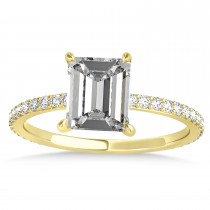 Emerald Moissanite & Diamond Hidden Halo Engagement Ring 18k Yellow Gold (2.93ct)