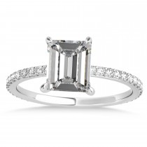 Emerald Moissanite & Diamond Hidden Halo Engagement Ring Palladium (2.93ct)