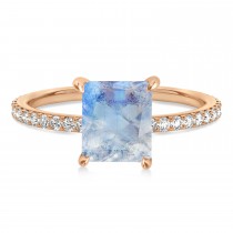 Emerald Moonstone & Diamond Hidden Halo Engagement Ring 14k Rose Gold (2.93ct)