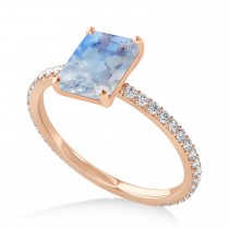 Emerald Moonstone & Diamond Hidden Halo Engagement Ring 14k Rose Gold (2.93ct)