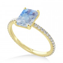 Emerald Moonstone & Diamond Hidden Halo Engagement Ring 14k Yellow Gold (2.93ct)
