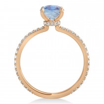 Emerald Moonstone & Diamond Hidden Halo Engagement Ring 18k Rose Gold (2.93ct)