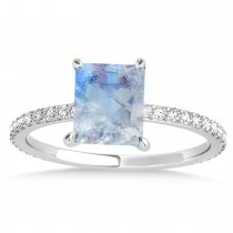 Emerald Moonstone & Diamond Hidden Halo Engagement Ring 18k White Gold (2.93ct)