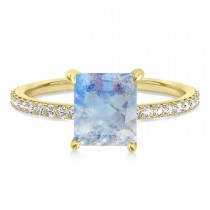 Emerald Moonstone & Diamond Hidden Halo Engagement Ring 18k Yellow Gold (2.93ct)