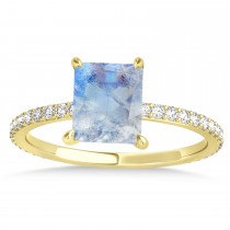 Emerald Moonstone & Diamond Hidden Halo Engagement Ring 18k Yellow Gold (2.93ct)