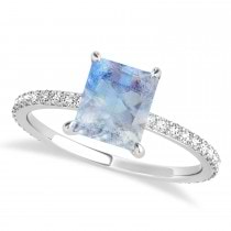 Emerald Moonstone & Diamond Hidden Halo Engagement Ring Palladium (2.93ct)