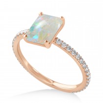 Emerald Opal & Diamond Hidden Halo Engagement Ring 14k Rose Gold (2.93ct)