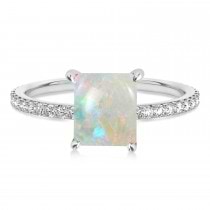 Emerald Opal & Diamond Hidden Halo Engagement Ring 14k White Gold (2.93ct)