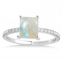 Emerald Opal & Diamond Hidden Halo Engagement Ring 14k White Gold (2.93ct)