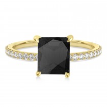 Emerald Onyx & Diamond Hidden Halo Engagement Ring 14k Yellow Gold (2.93ct)