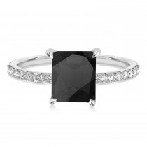 Emerald Onyx & Diamond Hidden Halo Engagement Ring 18k White Gold (2.93ct)