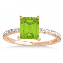 Emerald Peridot & Diamond Hidden Halo Engagement Ring 14k Rose Gold (2.93ct)