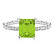 Emerald Peridot & Diamond Hidden Halo Engagement Ring 14k White Gold (2.93ct)