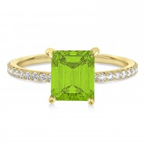 Emerald Peridot & Diamond Hidden Halo Engagement Ring 14k Yellow Gold (2.93ct)