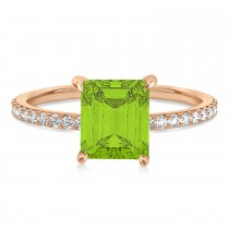 Emerald Peridot & Diamond Hidden Halo Engagement Ring 18k Rose Gold (2.93ct)