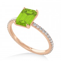 Emerald Peridot & Diamond Hidden Halo Engagement Ring 18k Rose Gold (2.93ct)