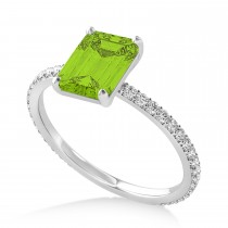 Emerald Peridot & Diamond Hidden Halo Engagement Ring 18k White Gold (2.93ct)