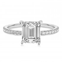 Emerald Diamond Hidden Halo Engagement Ring Platinum (2.93ct)