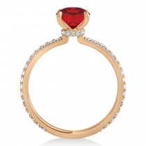 Emerald Ruby & Diamond Hidden Halo Engagement Ring 14k Rose Gold (2.93ct)