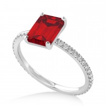 Emerald Ruby & Diamond Hidden Halo Engagement Ring 14k White Gold (2.93ct)