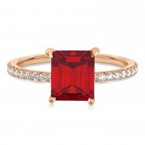 Emerald Ruby & Diamond Hidden Halo Engagement Ring 18k Rose Gold (2.93ct)