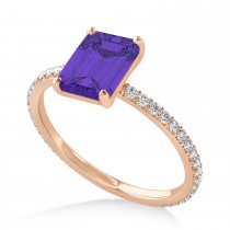 Emerald Tanzanite & Diamond Hidden Halo Engagement Ring 14k Rose Gold (2.93ct)