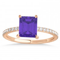 Emerald Tanzanite & Diamond Hidden Halo Engagement Ring 18k Rose Gold (2.93ct)