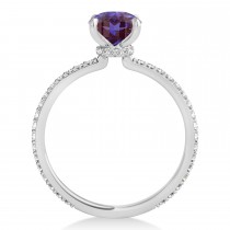 Oval Alexandrite & Diamond Hidden Halo Engagement Ring 14k White Gold (0.76ct)