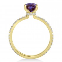 Oval Alexandrite & Diamond Hidden Halo Engagement Ring 14k Yellow Gold (0.76ct)