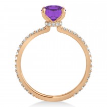 Oval Amethyst & Diamond Hidden Halo Engagement Ring 18k Rose Gold (0.76ct)