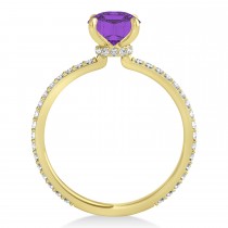 Oval Amethyst & Diamond Hidden Halo Engagement Ring 18k Yellow Gold (0.76ct)