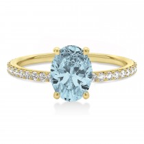 Oval Aquamarine & Diamond Hidden Halo Engagement Ring 14k Yellow Gold (0.76ct)