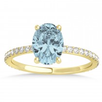 Oval Aquamarine & Diamond Hidden Halo Engagement Ring 14k Yellow Gold (0.76ct)