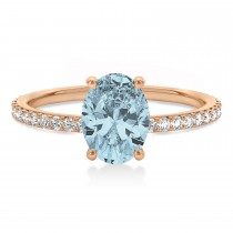 Oval Aquamarine & Diamond Hidden Halo Engagement Ring 18k Rose Gold (0.76ct)