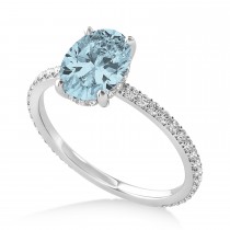 Oval Aquamarine & Diamond Hidden Halo Engagement Ring 18k White Gold (0.76ct)