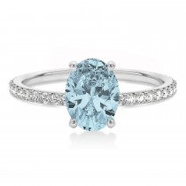 Oval Aquamarine & Diamond Hidden Halo Engagement Ring Platinum (0.76ct)