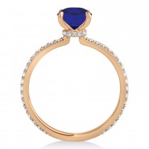Oval Blue Sapphire & Diamond Hidden Halo Engagement Ring 18k Rose Gold (0.76ct)