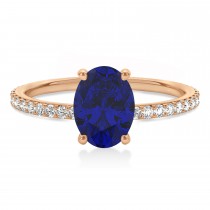 Oval Blue Sapphire & Diamond Hidden Halo Engagement Ring 18k Rose Gold (0.76ct)