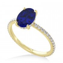Oval Blue Sapphire & Diamond Hidden Halo Engagement Ring 18k Yellow Gold (0.76ct)