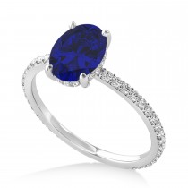 Oval Blue Sapphire & Diamond Hidden Halo Engagement Ring Platinum (0.76ct)