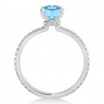 Oval Blue Topaz & Diamond Hidden Halo Engagement Ring Palladium (0.76ct)