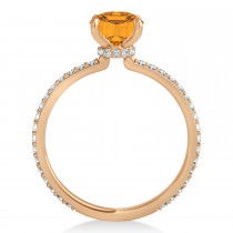Oval Citrine & Diamond Hidden Halo Engagement Ring 14k Rose Gold (0.76ct)