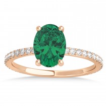 Oval Emerald & Diamond Hidden Halo Engagement Ring 14k Rose Gold (0.76ct)
