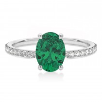 Oval Emerald & Diamond Hidden Halo Engagement Ring 14k White Gold (0.76ct)